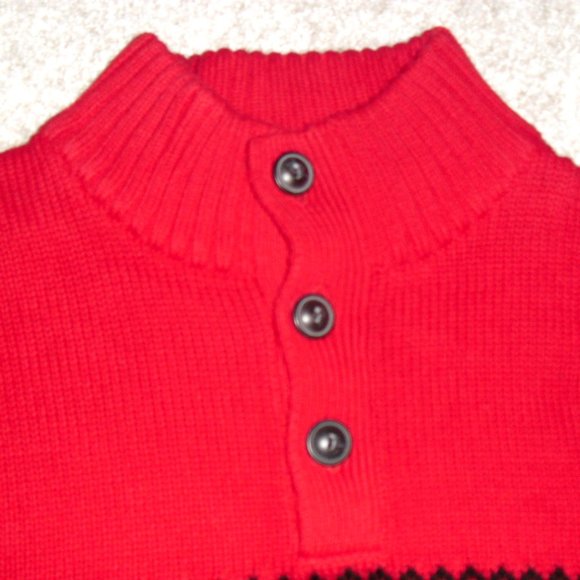 Chaps $80 Mens Red Black Grey White Button Collared Sweater sz. Large New - Picture 2 of 4
